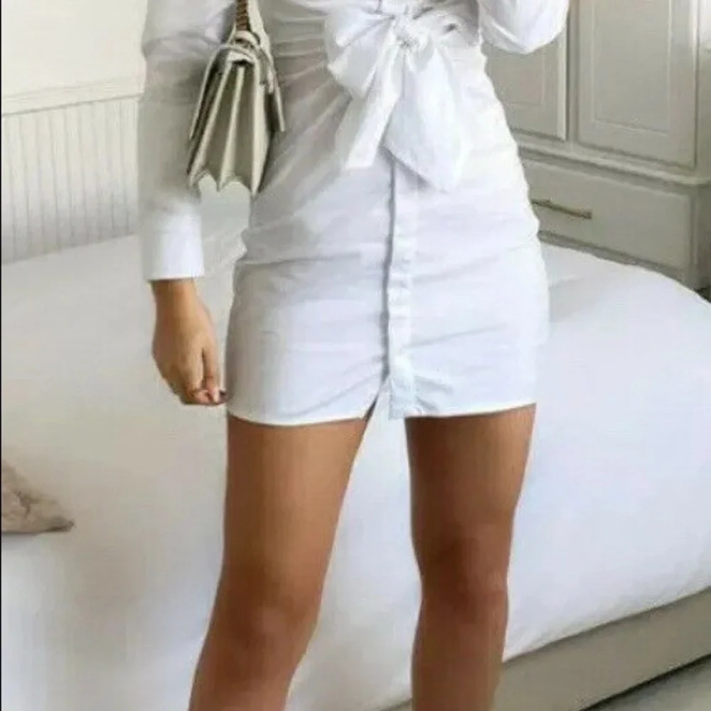 Zara Short Stretch Poplin Dress White Knot 4661/118 - Picture 3 of 10